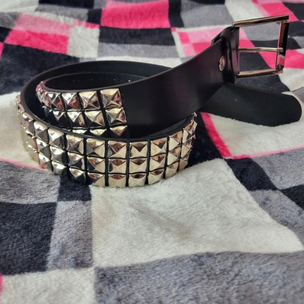 Black and Silver Punk studded faux leather belt
